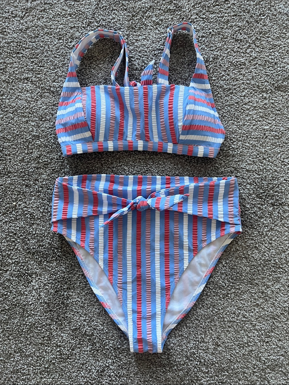 Blue & Pink Striped Two-Piece Swim Set